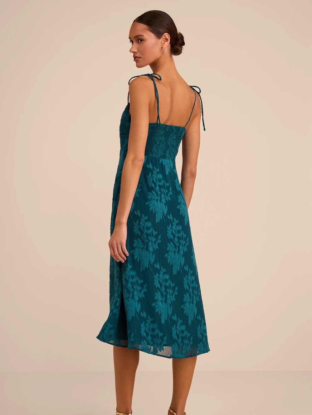 Lulus Loveliest Looks Emerald Green Jacquard Tie-Strap Midi Dress - Picture 2 of 9